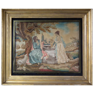 Georgian Silkwork Embroidery of Jesus Woman of Samaria by Elizth Mountfort