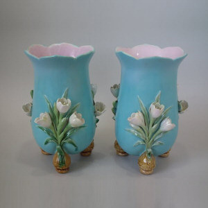 Pair Minton Majolica Crocus Vases