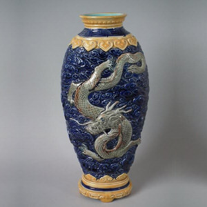 Brown Westhead Moore Majolica dragon & bird vase