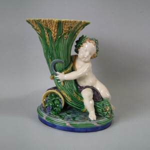 Minton Majolica Putto and Corn Sheaf Vase