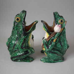 Pair Majolica Frog Vases