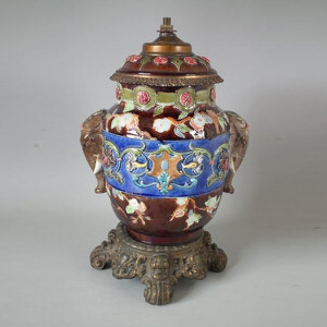 Majolica Elephant Head Lamp Base