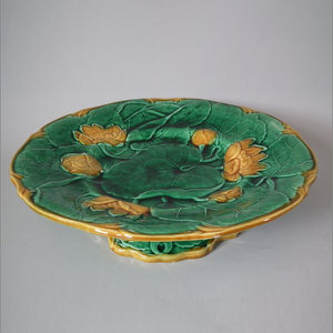 English Majolica Lily Low Compote
