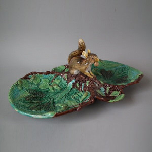 George Jones Majolica Squirrel Nut Dish