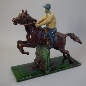 Majolica Jockey on Horse Figure