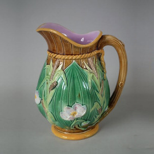 George Jones Majolica Bulrush & lily jug/pitcher