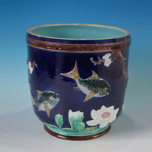 Holdcroft Majolica Fish & Lilies Jardiniere