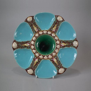 Minton Majolica Turquoise 6 Well Oyster Plate