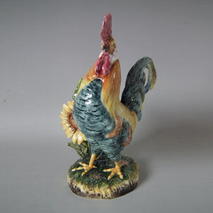 French Majolica Cockerel/Rooster Vase