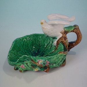 Small George Jones Majolica Dove Dish