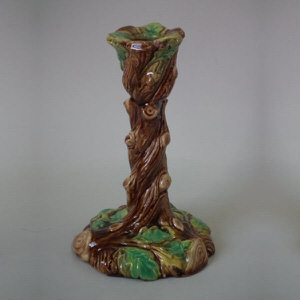 Majolica Tree Trunk Candlestick Holder