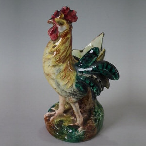 Small Massier Majolica Cockerel/Rooster spill vase