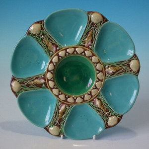 Minton Majolica Turquoise 6 Well Oyster Plate