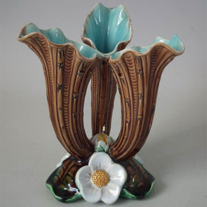 Holdcroft Majolica Lily Triple Posy Vase