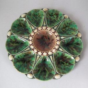Minton Majolica 9 Well Mottled Oyster Plate