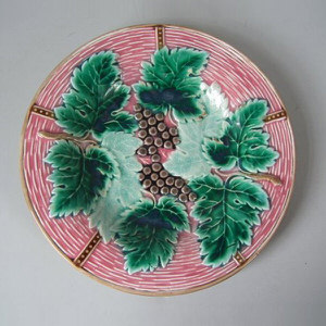 Boch Freres Majolica Grapes in Pink Basket Plate
