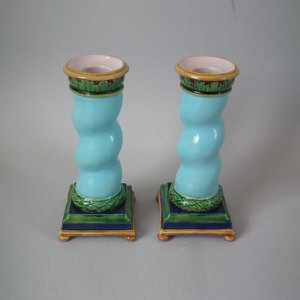 Pair Minton Majolica candlesticks