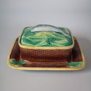 George Jones majolica sardine dish and cover