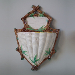 George Jones Majolica Basketweave Wall Pocket