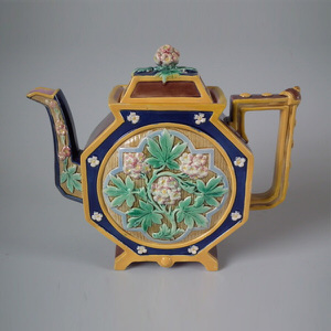BWM Majolica octagonal floral teapot
