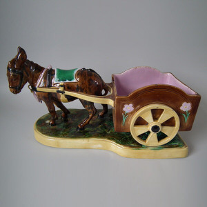 Majolica donkey & cart planter