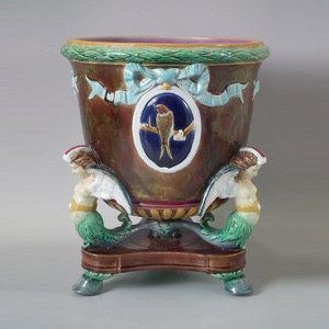 Holdcroft Majolica winged mermaid jardiniere