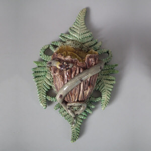 Small Majolica Palissy snake wall pocket