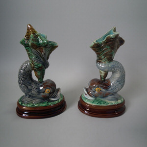 Pair Holdcroft fish & shell vases