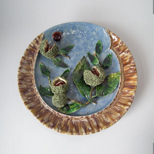 Large Elias Majolica Palissy Sweet Chestnut wall plate