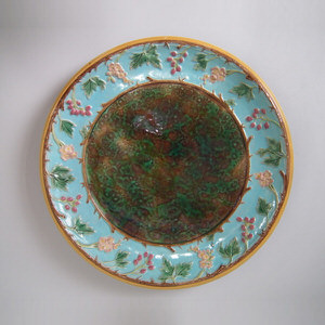 George Jones Majolica hawthorn with blossom cake platter