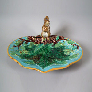 George Jones Majolica squirrel nut dish