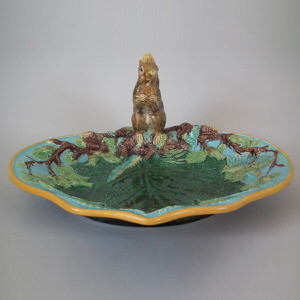 George Jones Majolica squirrel nut dish