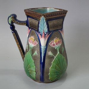 Copeland Majolica lotus flower pitcher