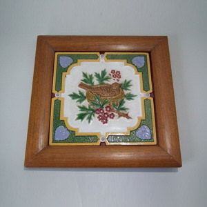 Minton Majolica bird in nest tile