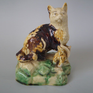 Alves Palissy Majolica cat & kitten toothpick holder