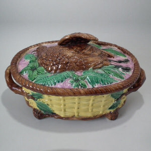 Majolica Partridge game pie dish