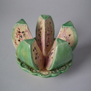 Majolica Palissy melon toothpick holder