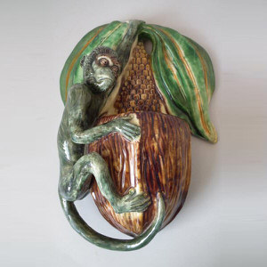 Palissy Ware Majolica monkey wall pocket, by JFS