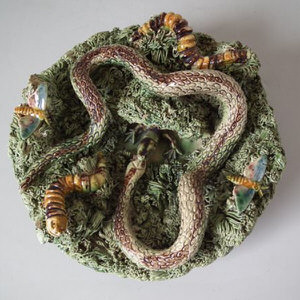 Cunha Majolica Palissy snake & lizard wall plate