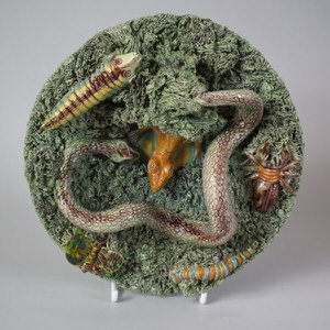 Cuhna Palissy Majolica Lizard and Snake Plate