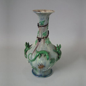 Majolica Palissy Frog & Lizard Vase