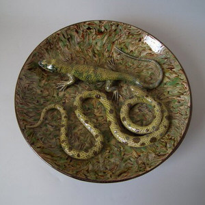 APT Ware French Palissy Majolica lizard & snake charger