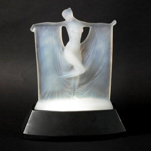 René Lalique Opalescent Glass 'Suzanne' Statuette & Stand