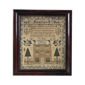 Antique Sampler, 1840 Scottish? House Sampler by Mary Eldridge