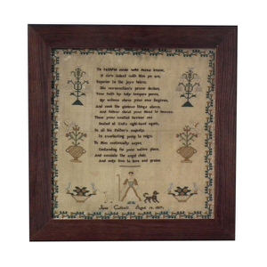 Antique Sampler, 1817 Sampler with shepherdess by Jane Cottrell