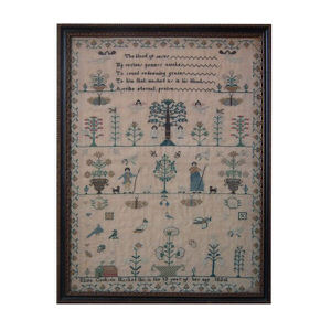 Antique Sampler, 1824 Adam & Eve Sampler by Eliza Cookson