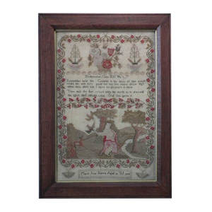 Antique Sampler, 1830 Religious Sampler by Mary Ann Burva