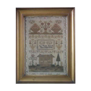 Antique Sampler, 1840 House Sampler by Jane Mundy