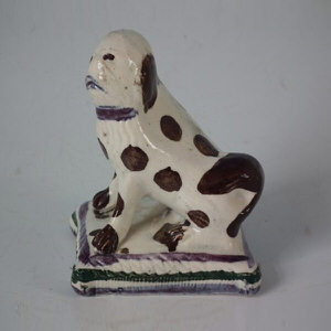 Staffordshire Prattware Dog on Cushion