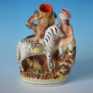 Staffordshire Zebra and Child spill vase